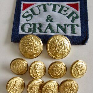 Sutter & Grant 10 Blazer Replacement Buttons Gold Tone Crest Shield USA MADE